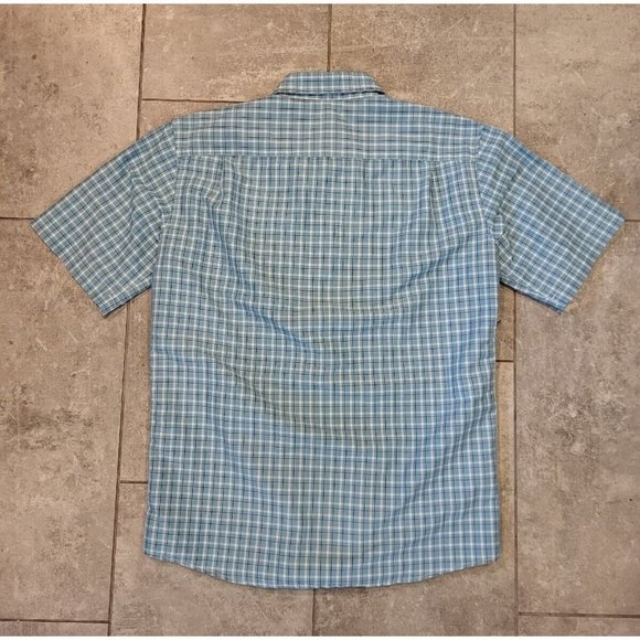 Mens Eddie Bauer Travex Short Sleeve Button Shirt Size M Blue Plaid - Picture 3 of 5